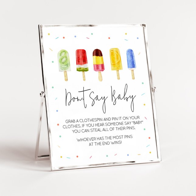 Popsicle Baby Shower Don't Say Baby Poster (Ready to Pop Baby Shower Don't Say Baby Sign)