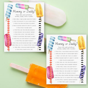 Popsicle baby shower Mummy or daddy game