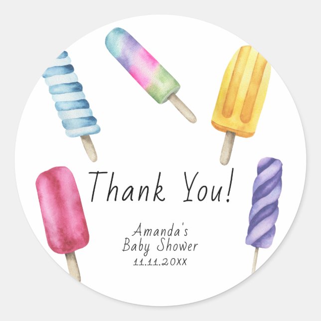 Popsicle Baby shower Thank You  Classic Round Sticker (Front)