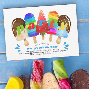 Popsicle Birthday Party Any Age Boys Colourful Invitation