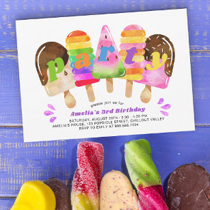 Popsicle Birthday Party Any Age Girls Colourful Invitation