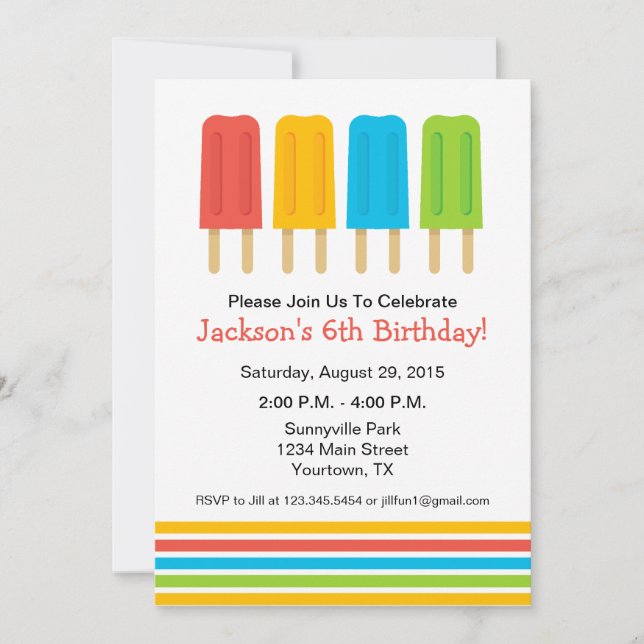 Popsicle Birthday Party Invitation (Front)