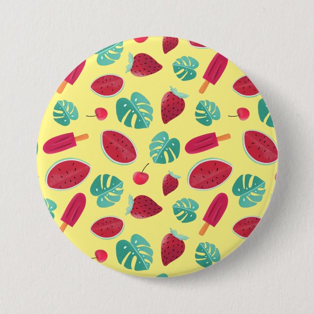 Popsicle, Cherry, Strawberry & Watermelon Leaves 7.5 Cm Round Badge (Front)