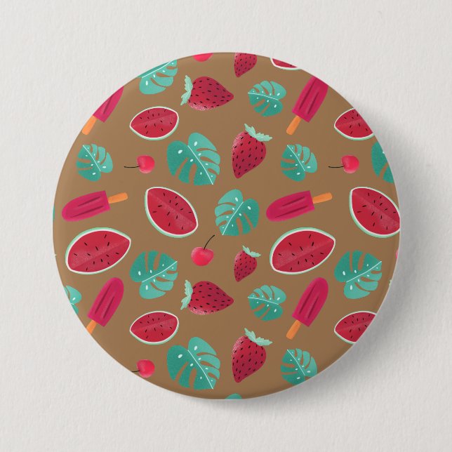 Popsicle, Cherry, Strawberry & Watermelon Leaves 7.5 Cm Round Badge (Front)