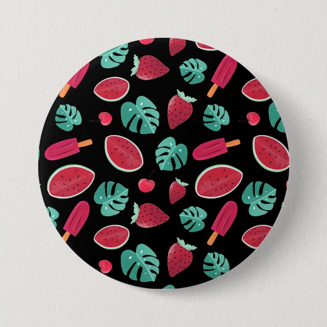 Popsicle, Cherry, Strawberry & Watermelon Leaves 7.5 Cm Round Badge (Front)