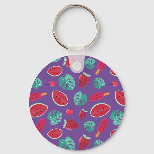 Popsicle, Cherry, Strawberry & Watermelon Leaves Key Ring (Front)