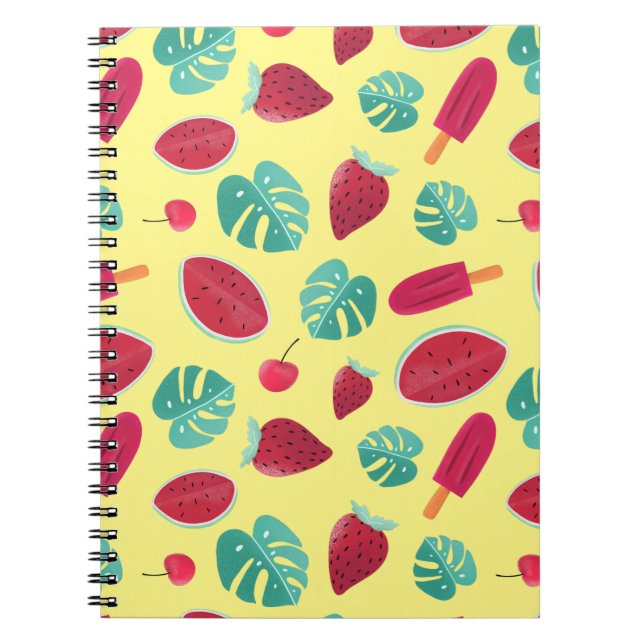 Popsicle, Cherry, Strawberry & Watermelon Leaves Notebook (Front)