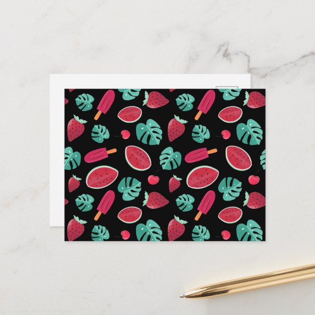Popsicle, Cherry, Strawberry & Watermelon Leaves Postcard (Front/Back In Situ)