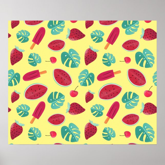 Popsicle, Cherry, Strawberry & Watermelon Leaves Poster (Front)