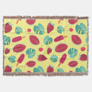 Popsicle, Cherry, Strawberry & Watermelon Leaves Throw Blanket