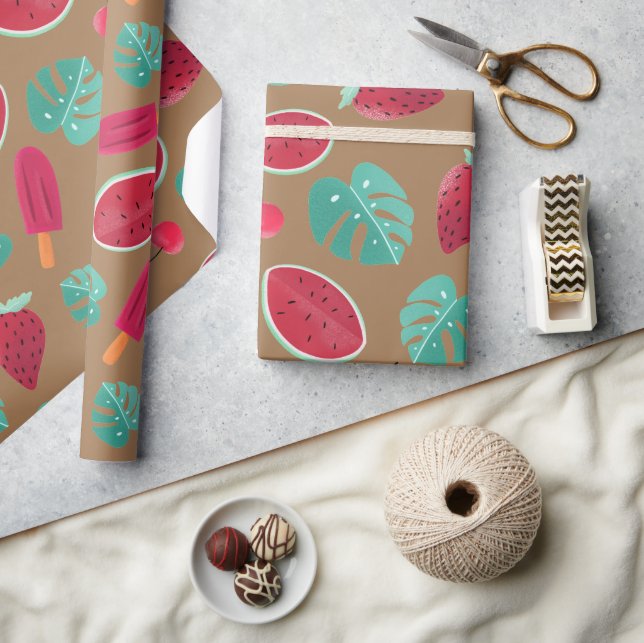 Popsicle, Cherry, Strawberry & Watermelon Leaves Wrapping Paper (Crafts)