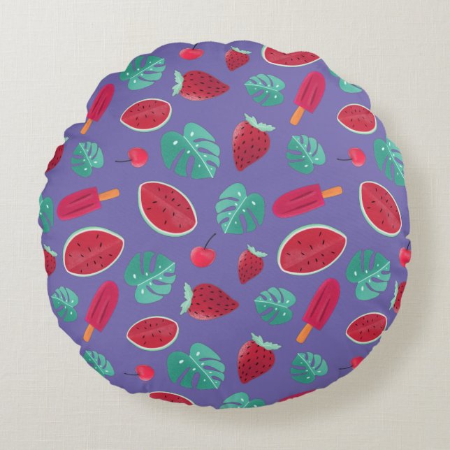 Popsicle, Cherry, Strawberry & Watermelon Round Cushion (Front)