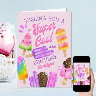 Popsicle Custom Age Girl Super Cool Birthday Card