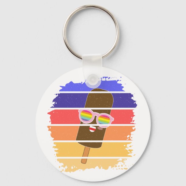 Popsicle Face Kawaii Glasses Colourful Keychain (Front)