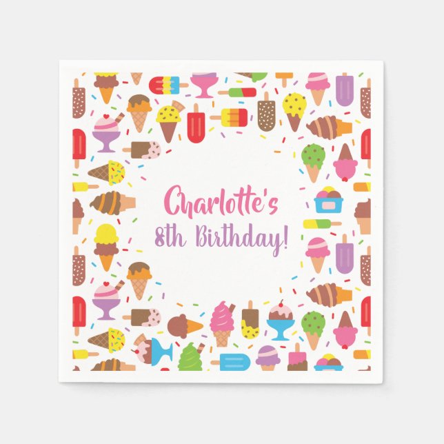 Popsicle Ice Cream Girls Birthday Party Napkins (Front)