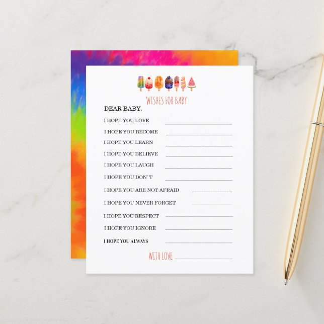 Popsicle Ice Creamr  baby shower cardPaper Sheet (Front/Back In Situ)