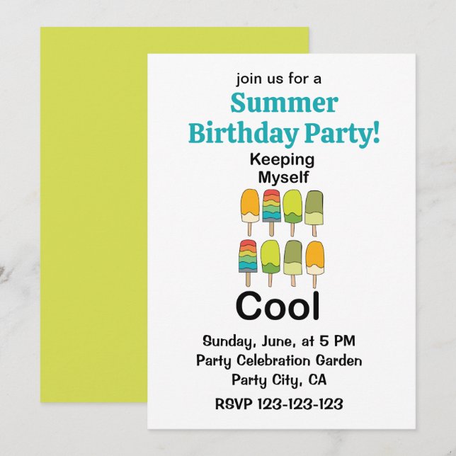 Popsicle Keeping Myself Cool Summer Birthday Party Invitation (Front/Back)