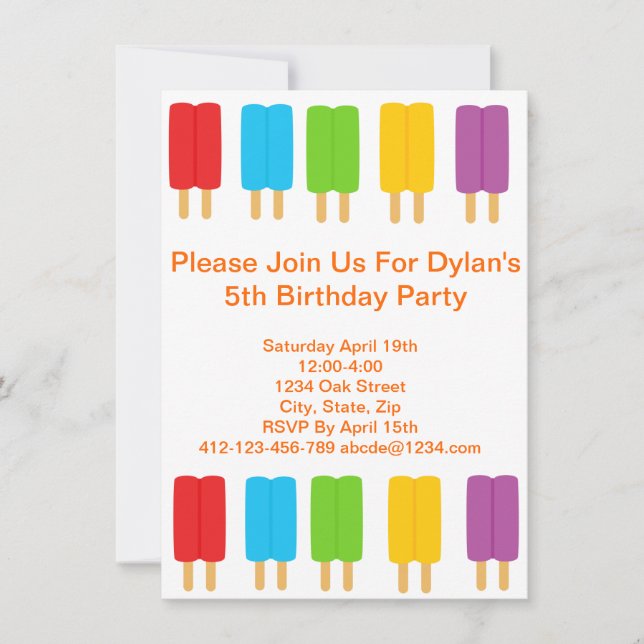 Popsicle Kids Birthday Party Invitation (Front)