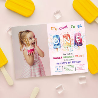 Popsicle Party Cool One 1st Birthday Photo Invitation
