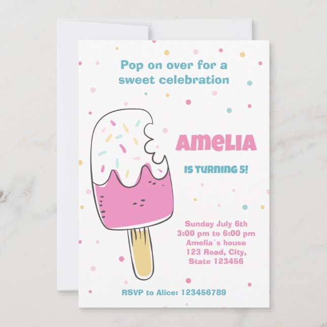 Popsicle Party Pop on over  Invitation (Front)