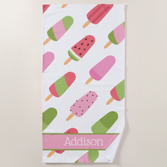 Popsicle Pattern Personalised Beach Towel (Front)