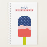 Popsicle Personalised Script Name Calendar Planner<br><div class="desc">This planner with a graphic,  illustrated popsicle in blue,  coral and pink and a personalised name in a modern script has a retro vibe. Perfect for kids,  teens and adults. Part of a collection from Parcel Studios.</div>