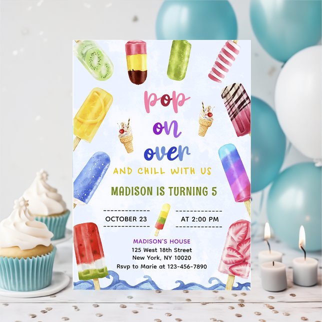 Popsicle Pop On Over Ice cream Birthday Party Invitation (Creator Uploaded)
