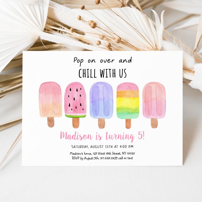 Popsicle Pop on Over Pink Girl Birthday Invitation (Creator Uploaded)