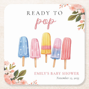 Popsicle Ready to Pop Baby Shower Square Paper Coaster