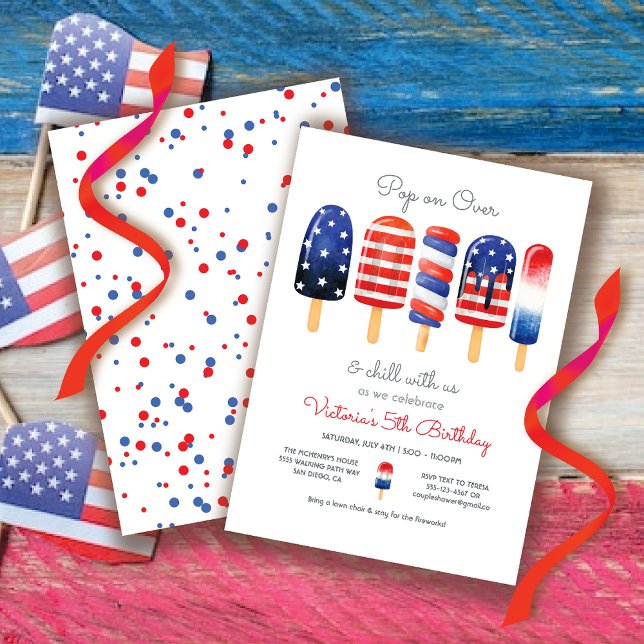 Popsicle red white & blue Patriotic 4th of July Invitation (Creator Uploaded)