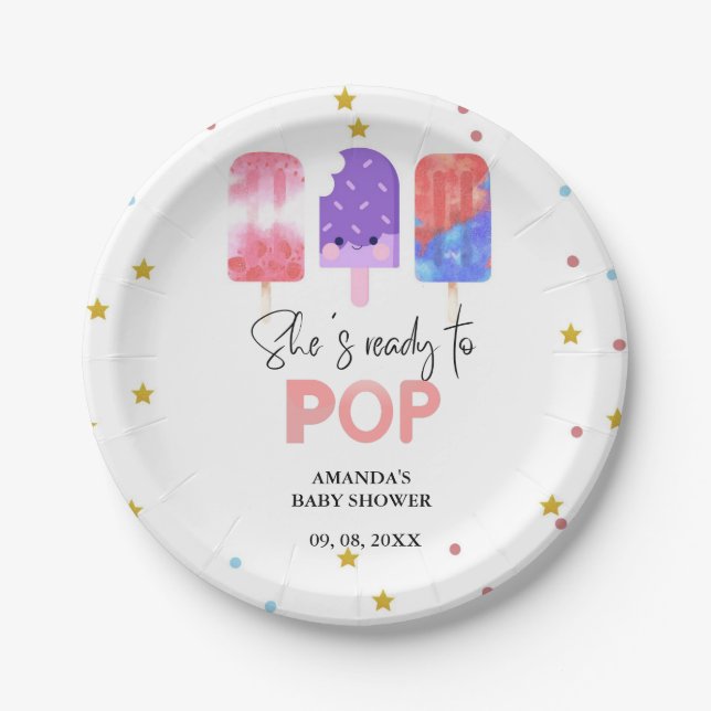 Popsicle  She is ready to pop Baby Shower Paper Plate (Front)