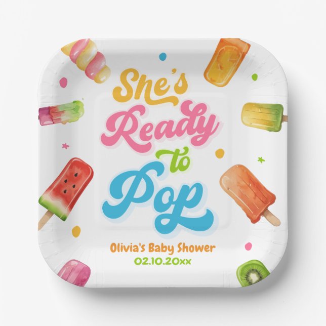 Popsicle She's Ready to Pop Baby Shower Paper Plate (Front)