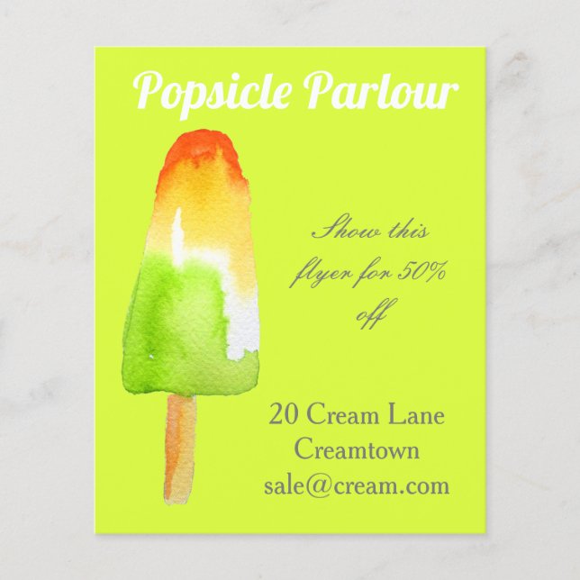 Popsicle shop Ice cream parlour advertisement Flyer (Front)