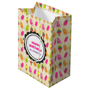 Popsicles and Ice Cream Pattern Happy Birthday Medium Gift Bag