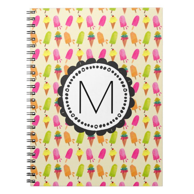 Popsicles and Ice Cream Personalised Monogram Notebook (Front)