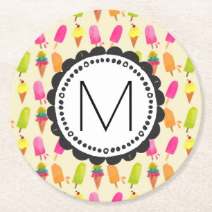Popsicles and Ice Cream Personalised Monogram Round Paper Coaster