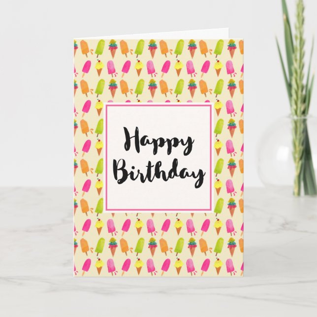 Popsicles and Ice Cream Summer Pattern Birthday Card (Front)