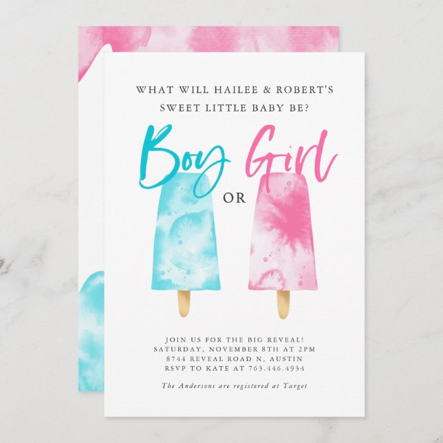 Popsicles Gender Reveal Party Invitation (Front/Back)