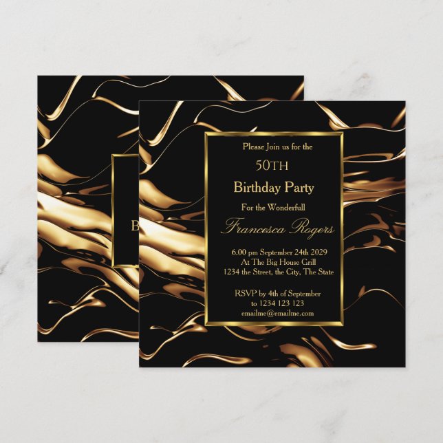 Popular 50th Birthday Party Gold Black Invitation (Front/Back)