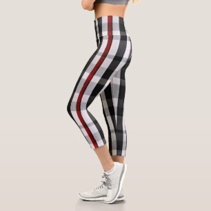 Popular Abstract Red Black Plaid Collection Capri Leggings