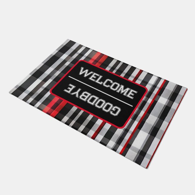 Popular Abstract Red Black Plaid Collection Doormat (Angled)