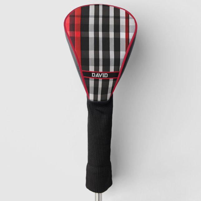 Popular Abstract Red Black Plaid Collection Golf Head Cover (Front)