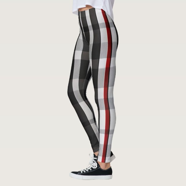 Popular Abstract Red Black Plaid Collection Leggings (Left)