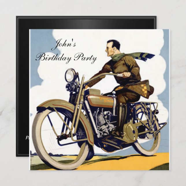 Popular Art Deco motorbike Invitation (Front/Back)