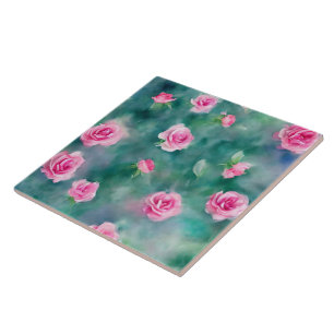 Popular Beautiful Watercolor Pink Roses Collection Tile