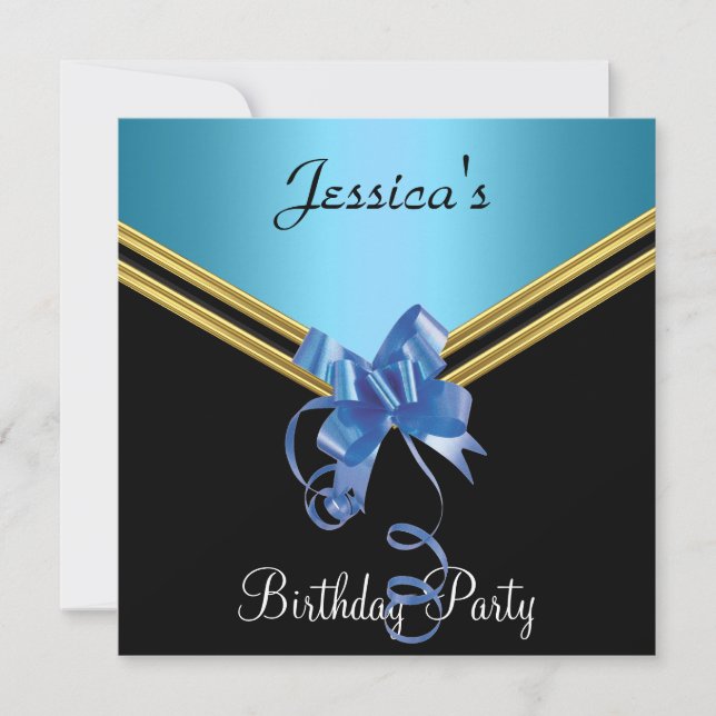 Popular Black Blue and Bow Party Invitation (Front)