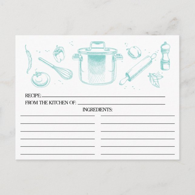 Popular Blue Sketched Kitchen Tools Recipe Cards (Front)