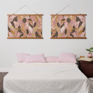 Popular Blush Pink Gold Boho Leaves Collection Hanging Tapestry