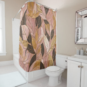 Popular Blush Pink Gold Boho Leaves Collection Shower Curtain