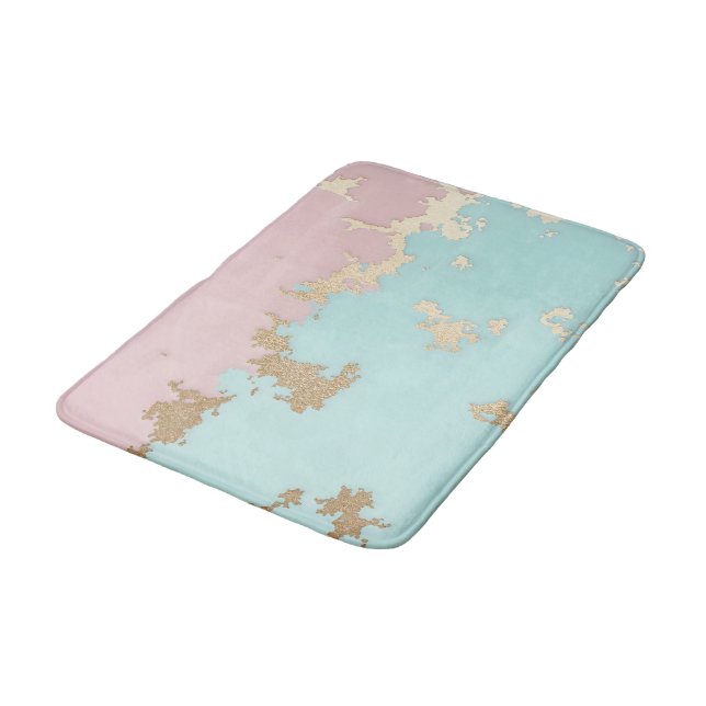 Popular Blush Pink Mint Gold Luxury Collection Bath Mat (Angled)